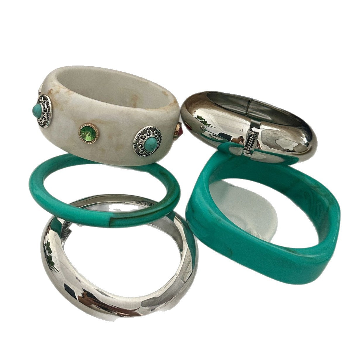 Elegant Geometric Turquoise Resin Cuff Bracelet Gold Plated Wide Band