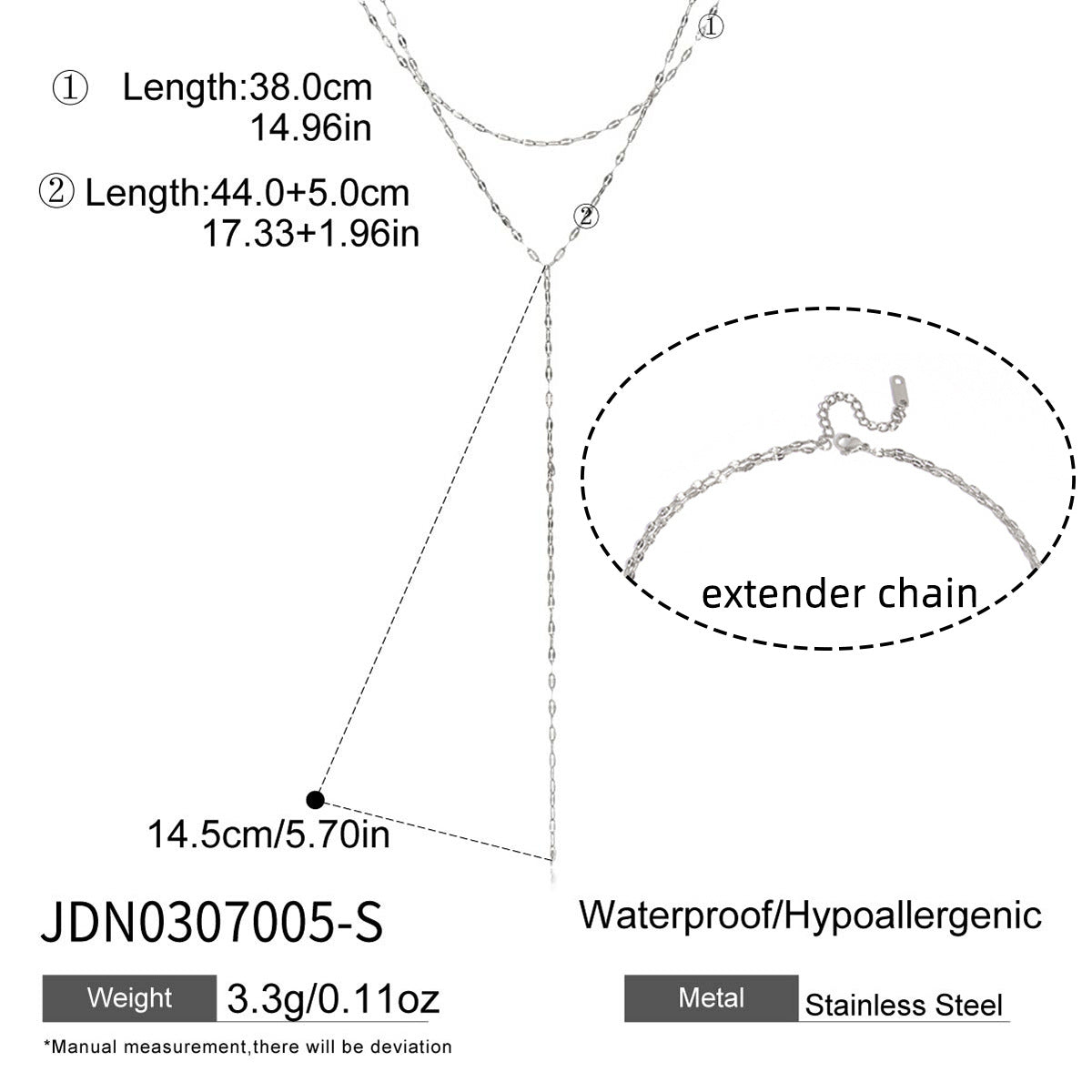 Minimalist Elegant Geometric Stainless Steel PVD Plated Double Layer Y-Chain Necklace for Women