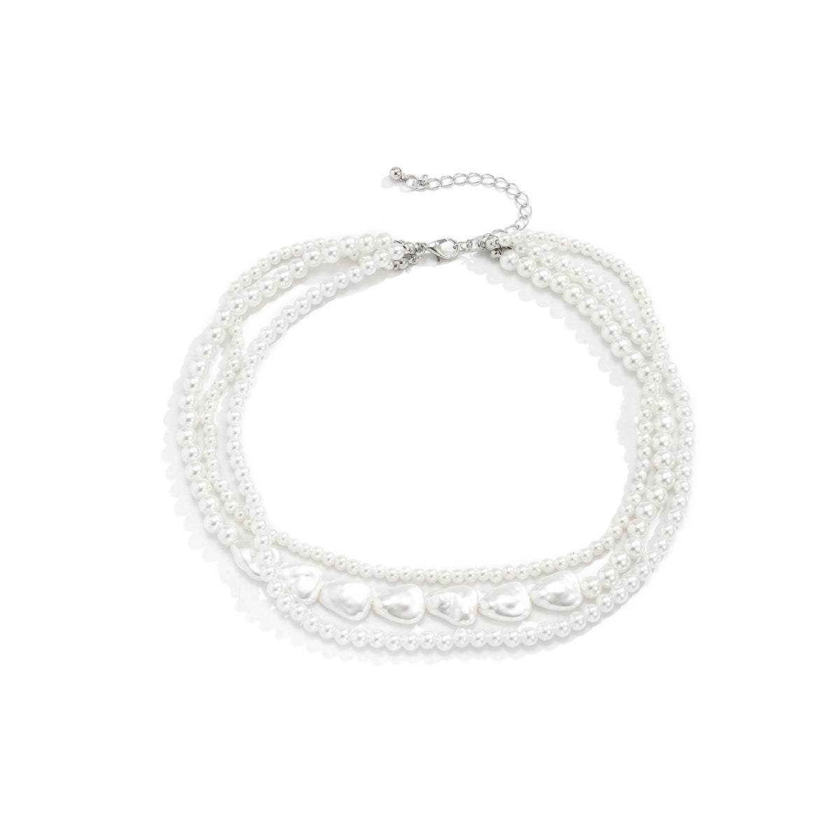 Collana Minimalista Multistrato da Donna con Perla Finta a Goccia in Resina su Catena a Sfere
