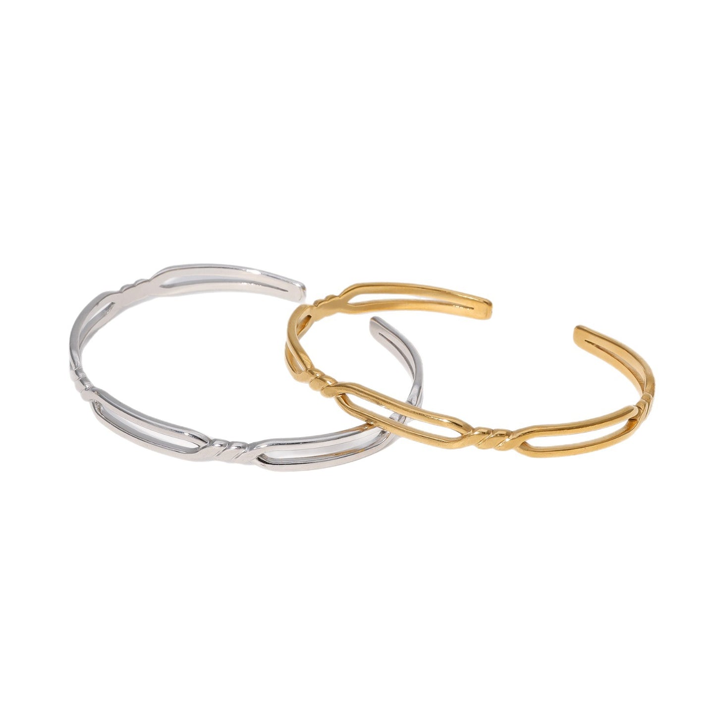 Bracciale Minimalista da Donna in Acciaio al Titanio Placcato Oro, Design a Doppio Anello, Gioielli Ipoallergenici in Acciaio Inossidabile