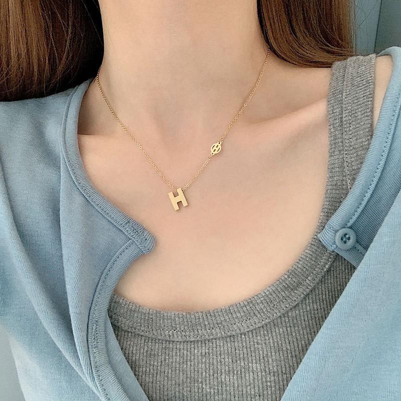 Minimalist Letter H Titanium Steel Necklace for Women with Plated Finish Snake Chain Style Locket Necklace