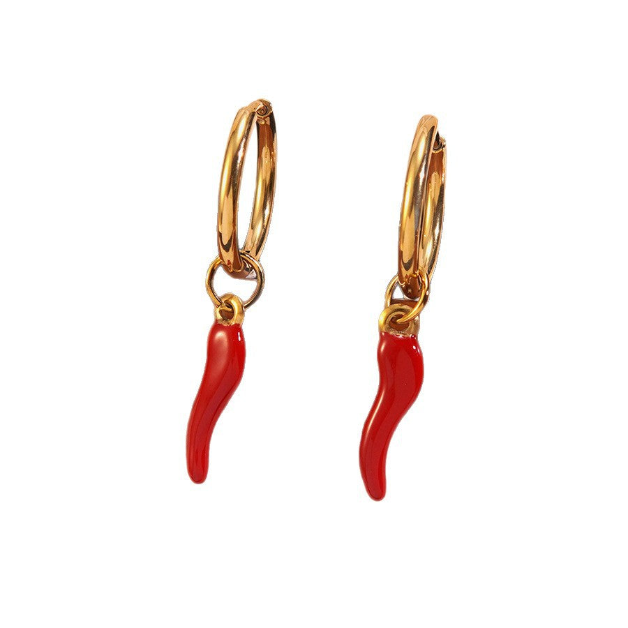 Minimalist Stainless Steel Chili Pepper Necklace and Earring Set Plated Jewelry for Women