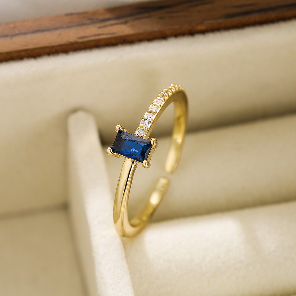 Elegant French-Style Geometric Open Ring for Women Made of Copper with Micro-Pavé Zirconia Accents