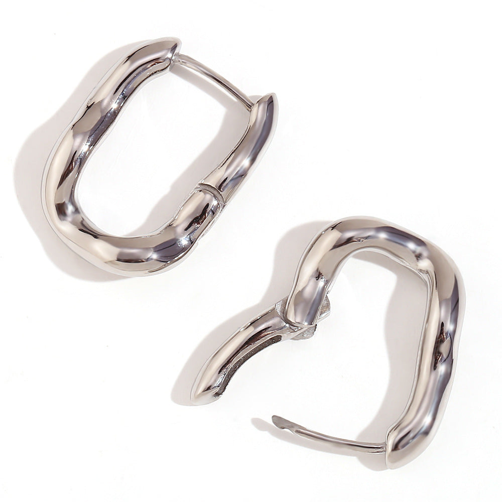 Pendientes de aro geométricos minimalistas en forma de U de acero inoxidable chapados en oro de 18 quilates para mujer