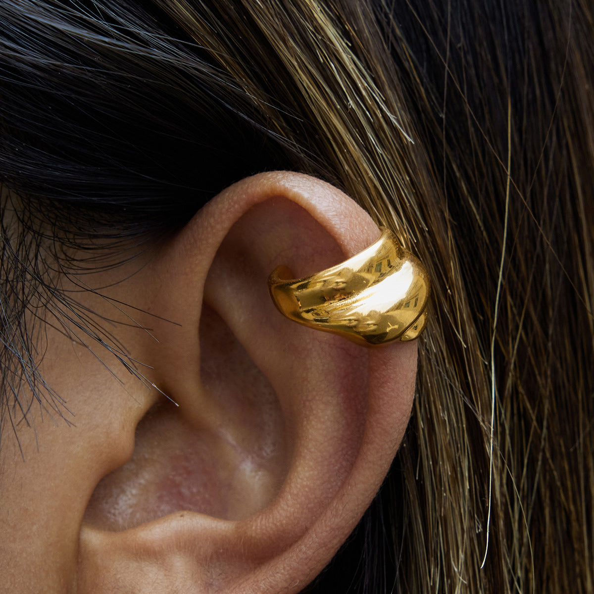 Orecchini a Cerchio Geometrici di Lusso da Donna, in Acciaio Inossidabile Placcato Oro 18K, di Moda, per Pendolari, a Clip
