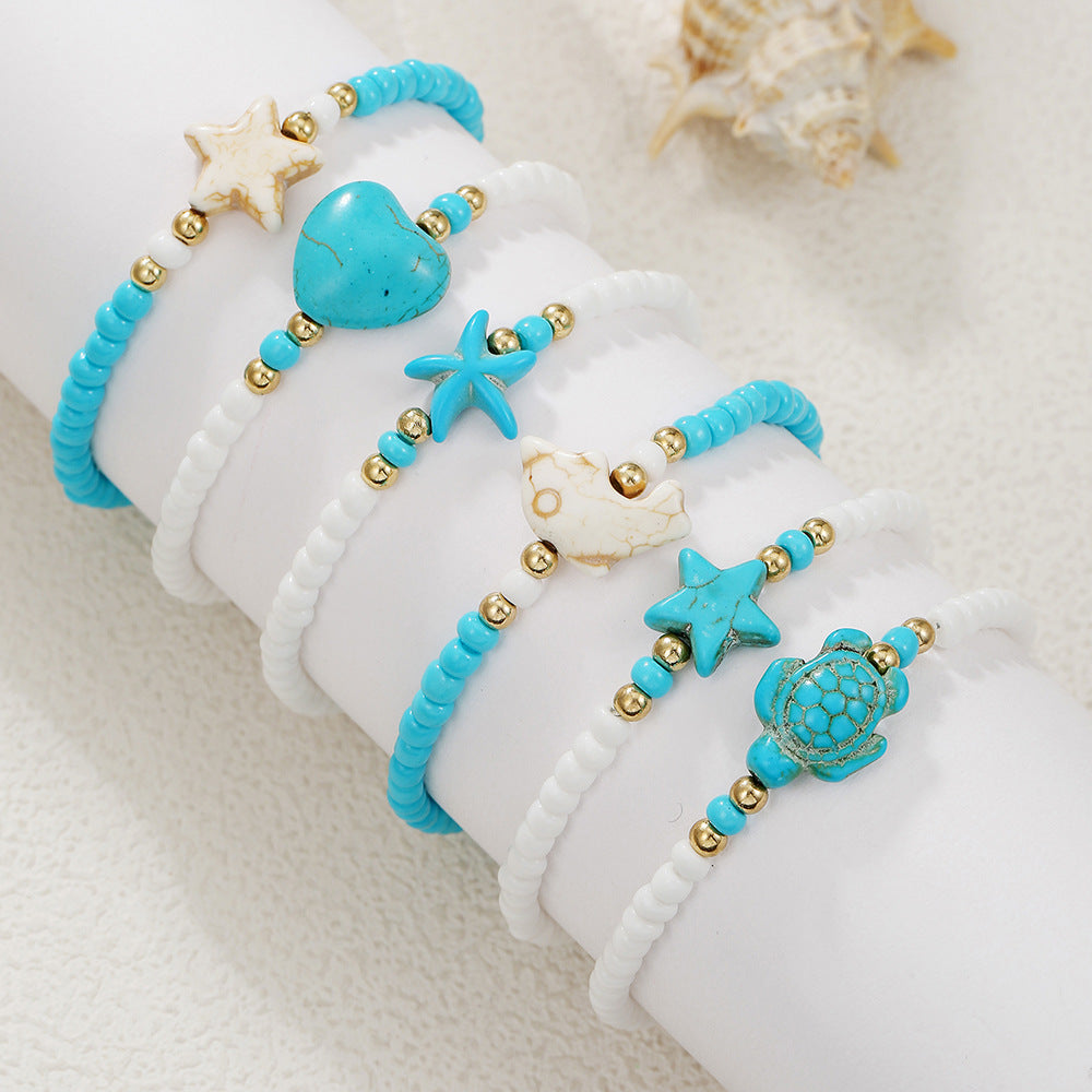 Bohemian Turquoise Heart Starfish Turtle Beaded Bracelet for Women with Miyu Beads