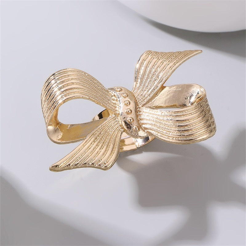 Fashion Minimalist Geometric Bow Alloy Plated Ring Set for Women