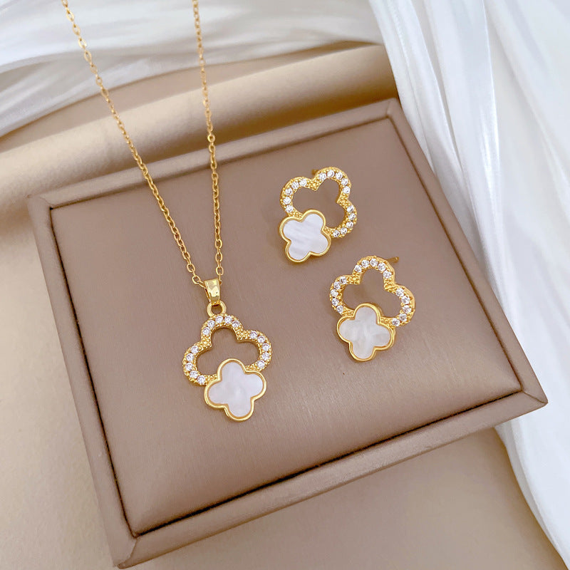 Luxury Fresh and Sweet Plated Brass Zircon Micro-Pave Earrings and Necklace Set