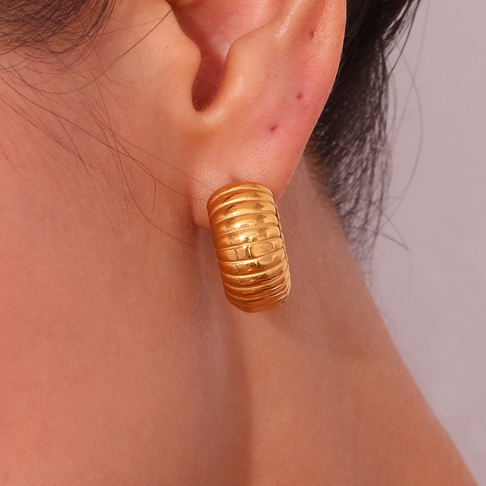 Minimalist Geometric Stainless Steel Earrings with 18K Gold Plating for Women