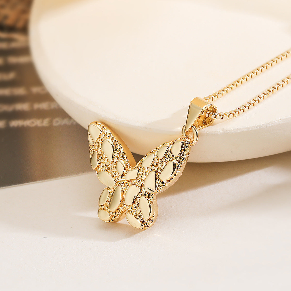 Minimalist 18K Gold Plated Brass Heart Butterfly Geometric Pendant Necklace for Women