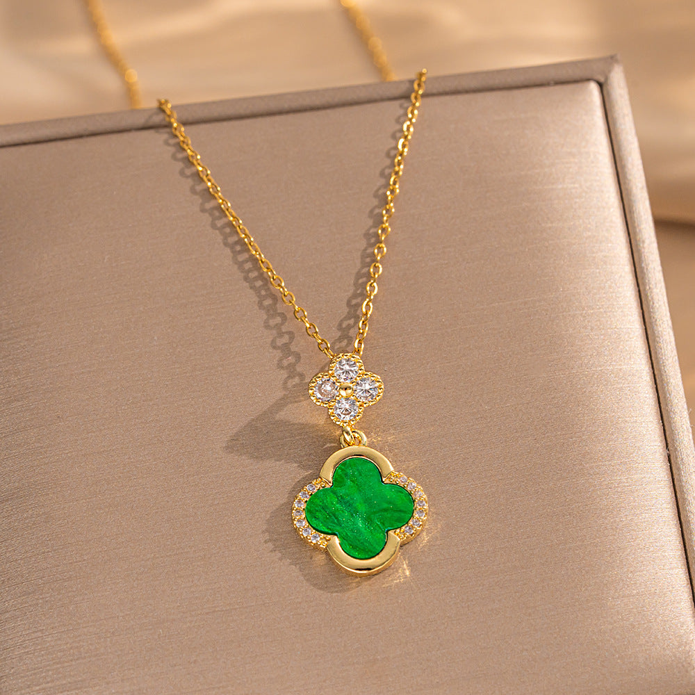 Minimalist Geometric Four-Leaf Clover Pendant Necklace for Women in Titanium Steel with Electroplated Finish