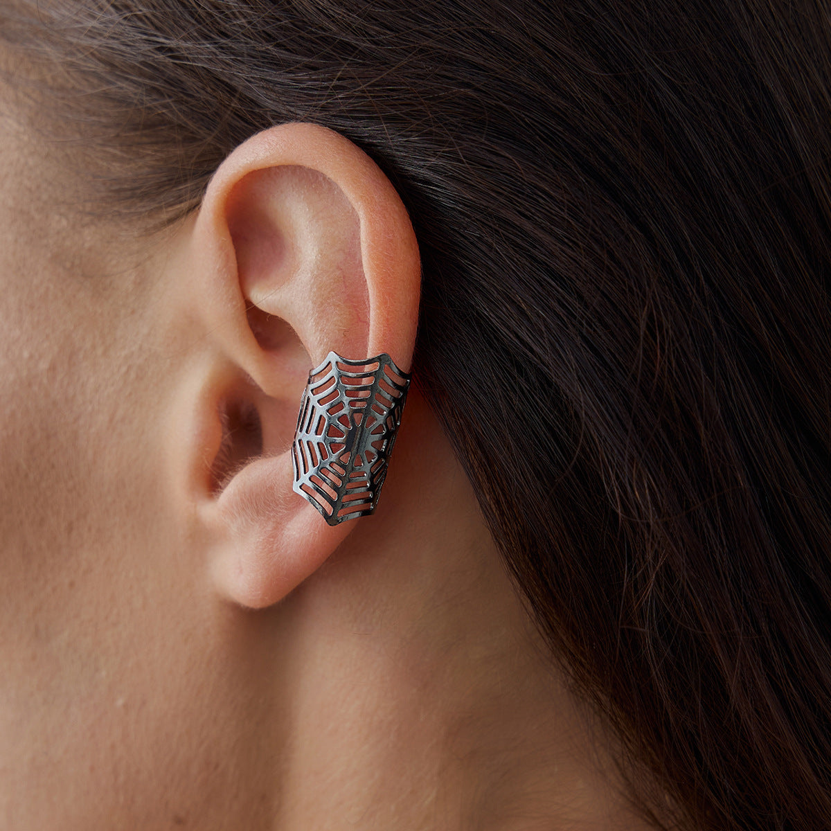 Gothic Sweet Punk Spiderweb Geometric Ear Cuffs for Women with Electroplated Metal Finish