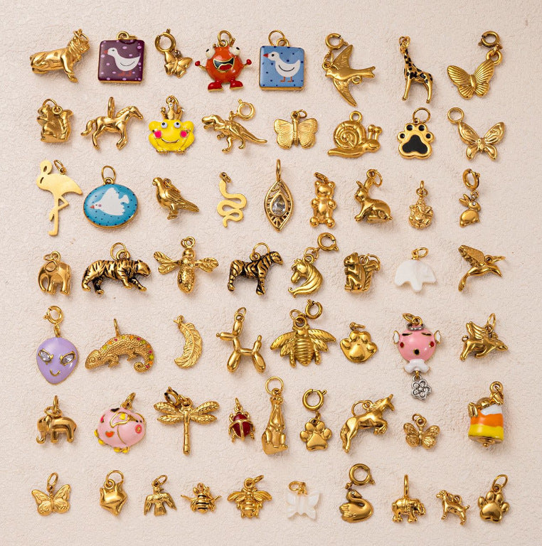 Vintage Cartoon Animal Geometric 18K Gold Plated Stainless Steel Charm Bar
