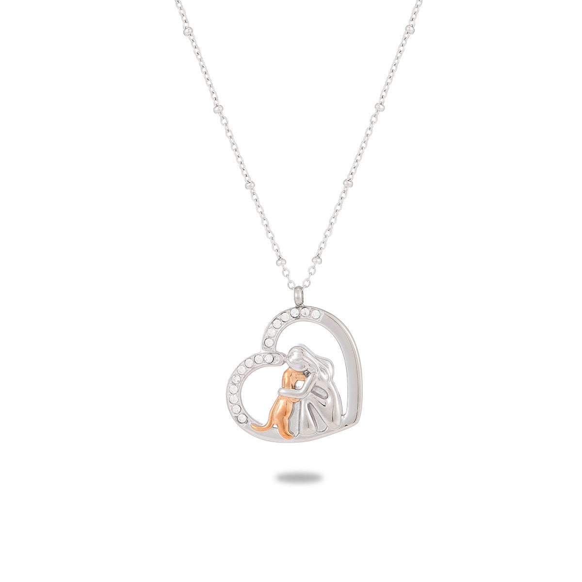 Collar con Colgante Minimalista de Acero de Titanio en Forma de Corazón para Mujer con Incrustaciones de Diamantes de Imitación y Acabado Chapado