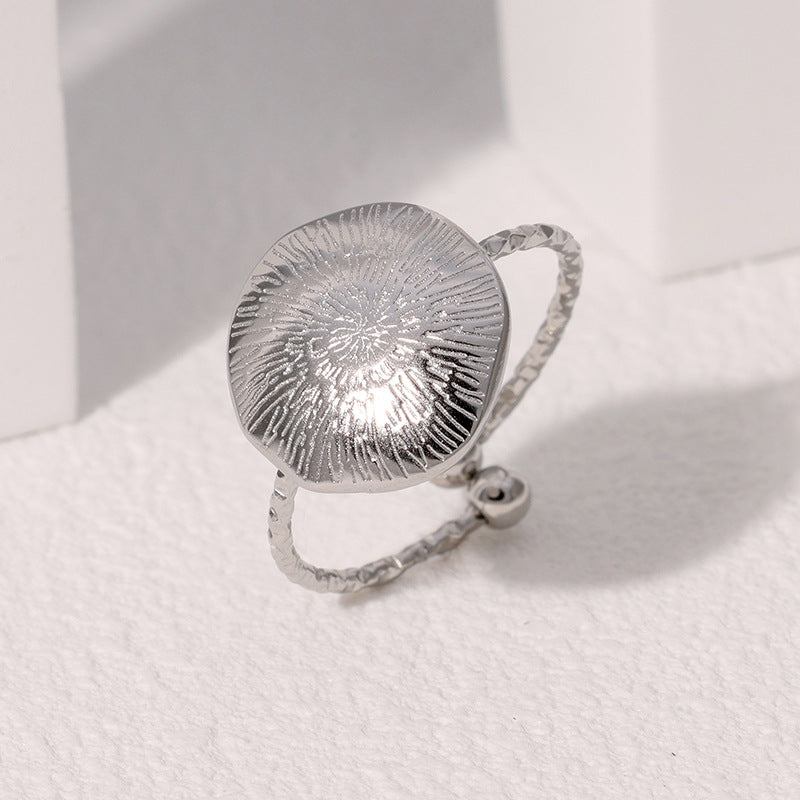 Anello Aperto da Donna Minimalista Geometrico Tondo in Acciaio Inossidabile Placcato Oro Stile Vintage Francese