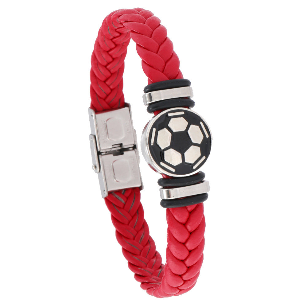 Pulsera unisex de cuero con diseño geométrico pulido y elemento luminoso de balón de fútbol