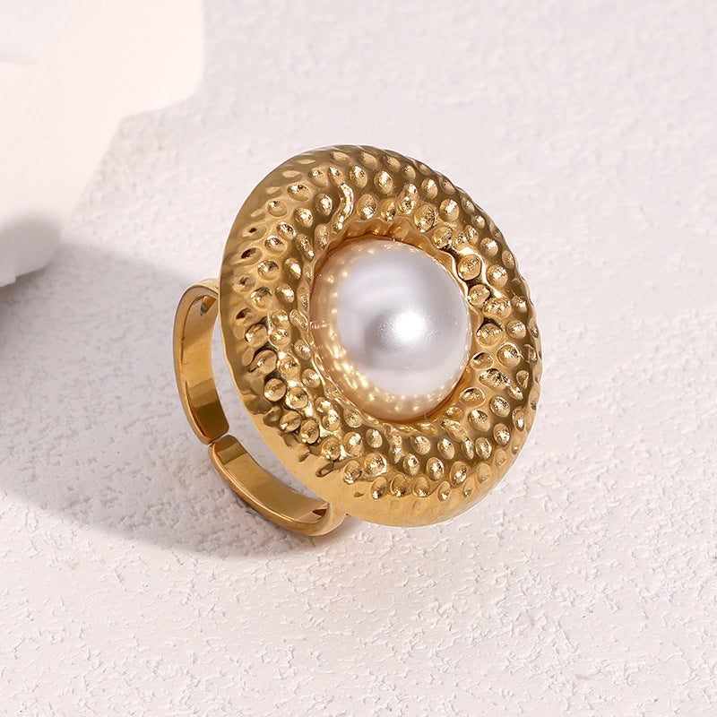 Anello Aperto Geometrico Martellato Minimalista in Acciaio Inossidabile Placcato Oro 18K da Donna