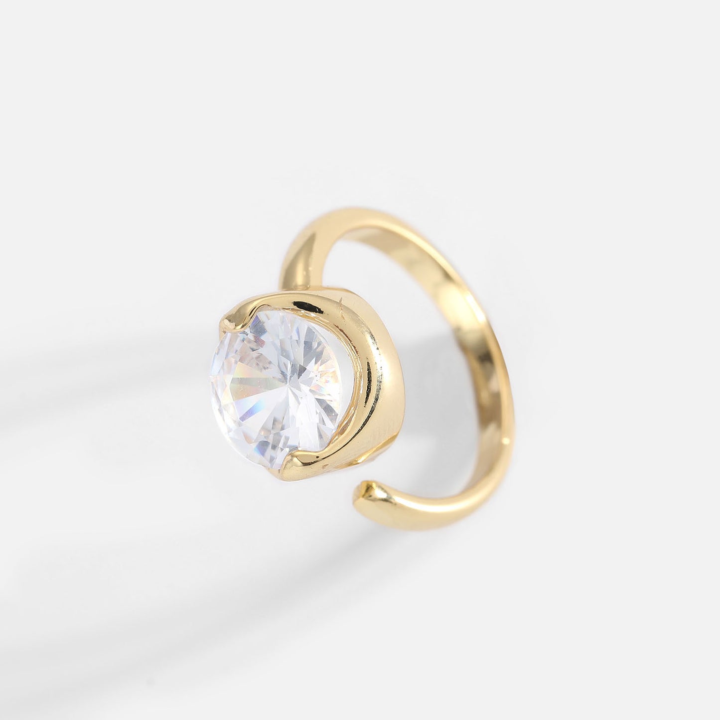 Trendy 18K Gold Plated Brass Ring with Cubic Zirconia U-Shape Pink White Stone Women Jewelry