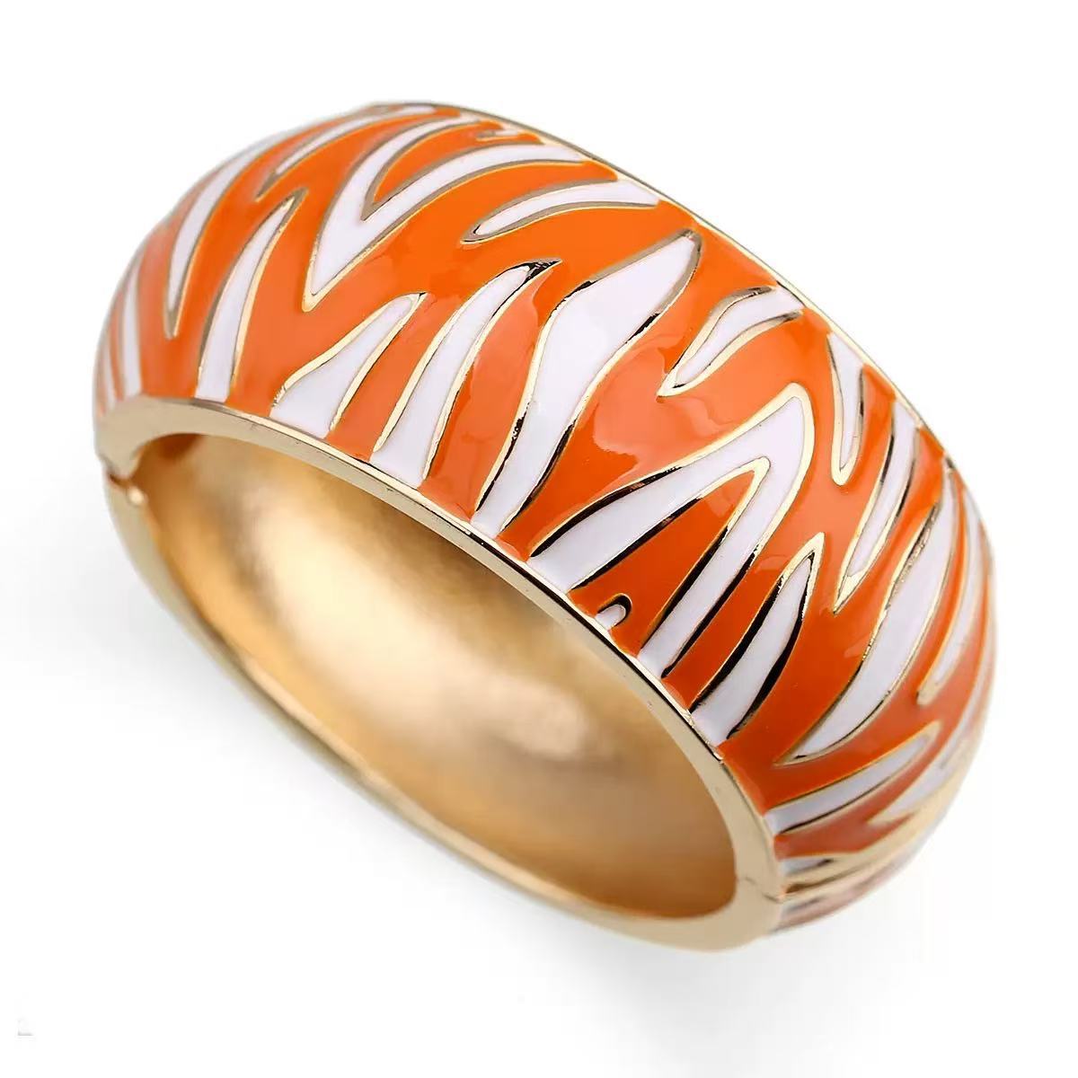 Punk Geometric Zebra Print Enamel Drip Oil Alloy Wide Cuff Bracelet for Women