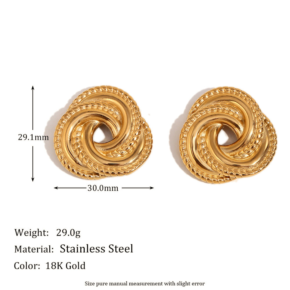Fashionable Vintage Geometric Stainless Steel Necklace with 18K Gold Plated Circular Wrap Design for Women