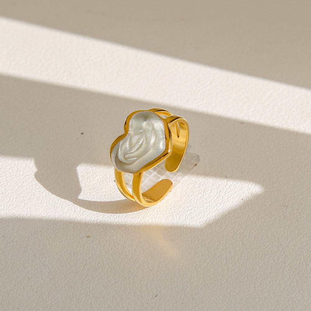 Anello di tendenza da donna in acciaio inossidabile geometrico placcato oro con perle e fiori stile Instagram