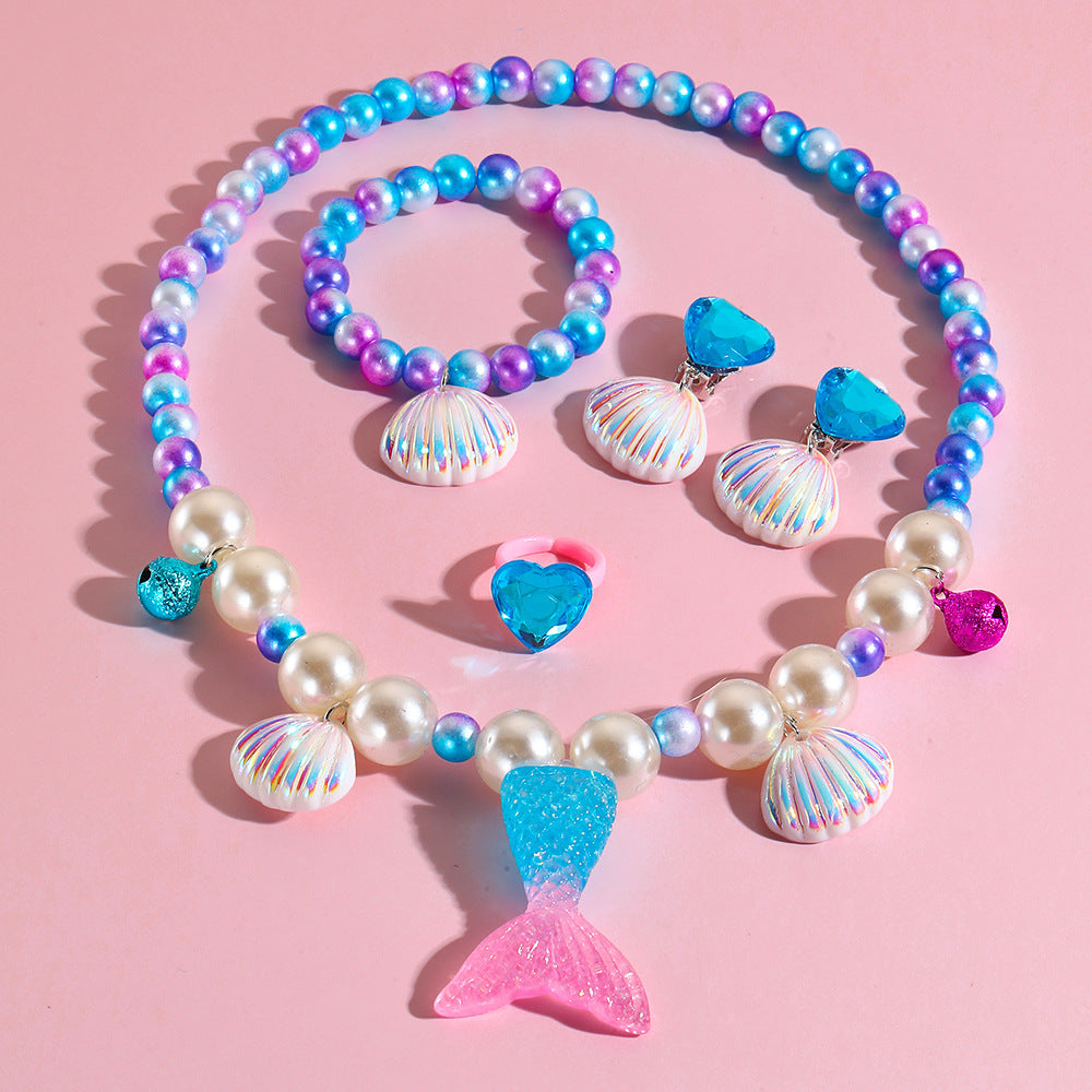 Collana a barra con ciondolo in resina a forma di sirena cartoon con cristallo ametista per bambini