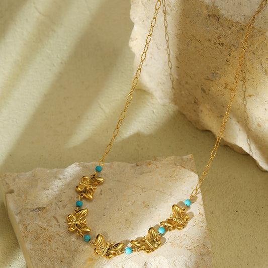 Minimalist Butterfly-Shaped Titanium Steel Necklace for Women with 18K Gold Plating and Stainless Steel Pendant