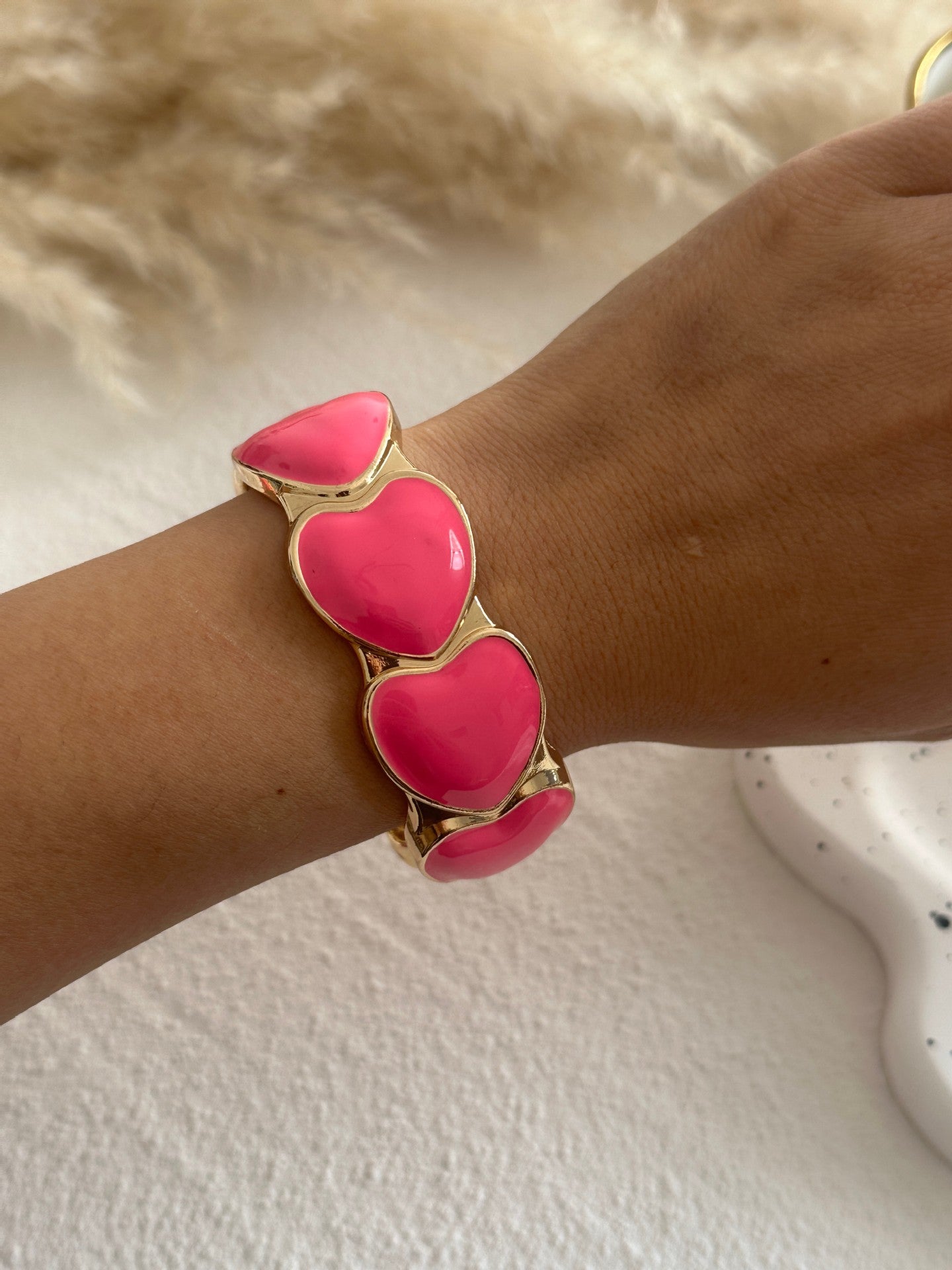 Pulsera redonda geométrica de aleación chapada en esmalte rosa, de lujo para negocios