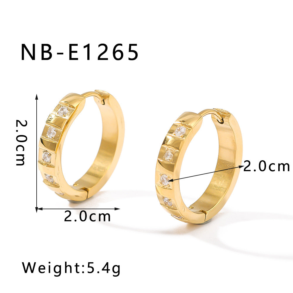 Minimalist Ins Style Stainless Steel Hoop Earrings with 18K Titanium Plating and Round Zirconia Heart-Shaped Ear Cuffs
