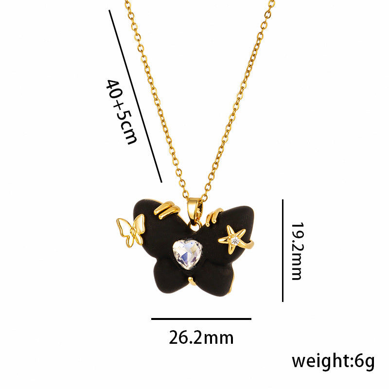 Collana Minimalista da Donna in Acciaio al Titanio a Forma di Farfalla con Micro Pavé di Zirconia, Catenina a O, Gioielli per Clavicola