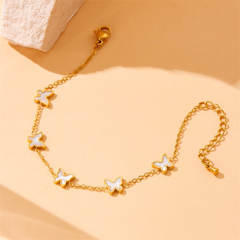 Set Minimalista di Collana Orecchini Bracciale a Farfalla in Acciaio Inossidabile Placcato