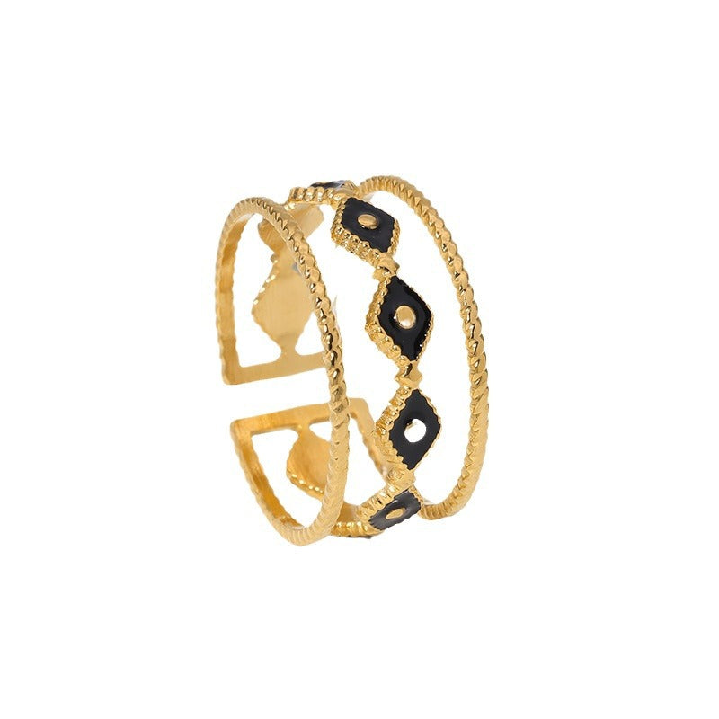 Anillo Ajustable de Acero Inoxidable con Esmalte de Ojo Turco a la Moda y Acabado de Acero de Titanio para Mujer