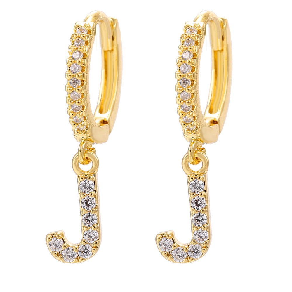Elegant Gold Plated Letter Cubic Zirconia Inlay Brass Earrings