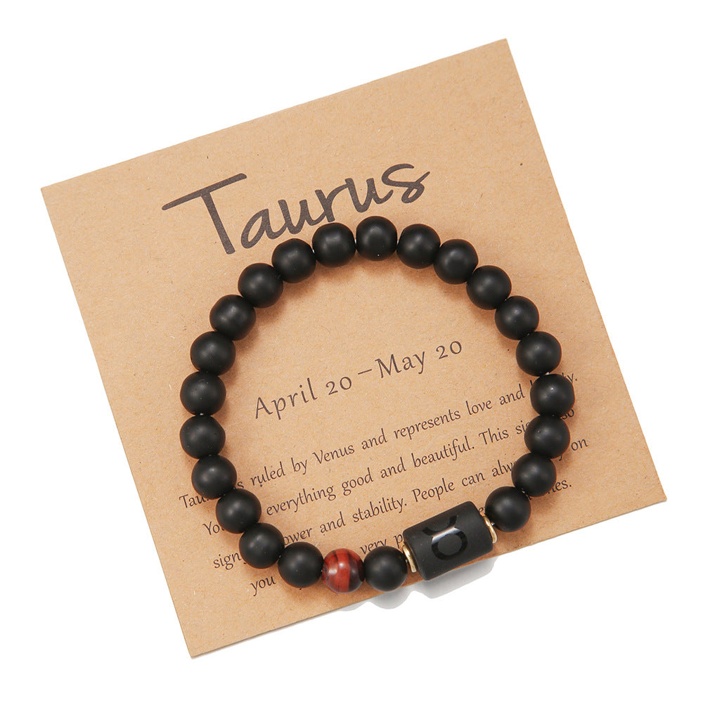 Unisex Plated Round Agate Beaded Bracelet 12 Constellation Series