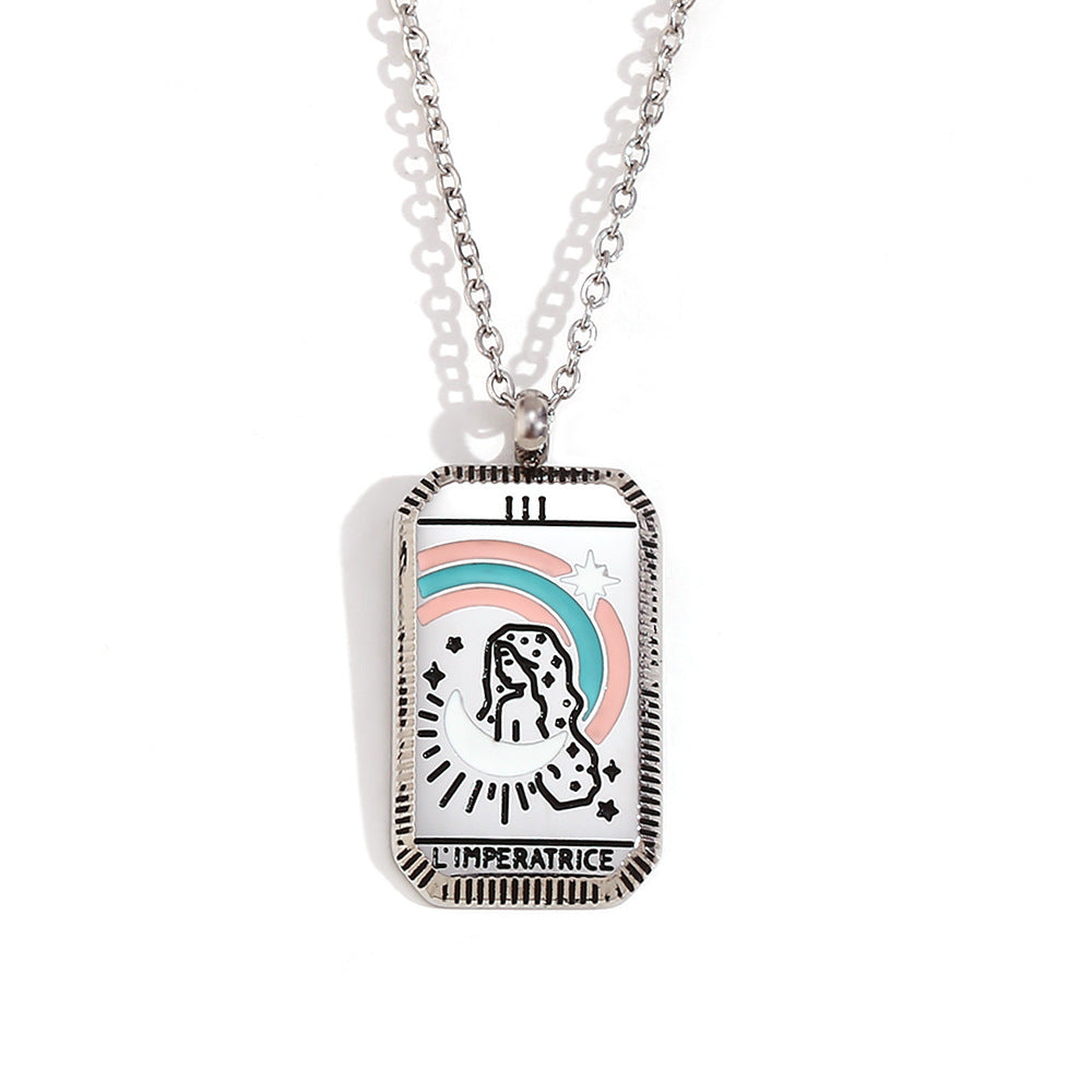 Collana con ciondolo quadrato minimalista a tarocchi da donna in acciaio al titanio con placcatura in oro 18 carati e design geometrico