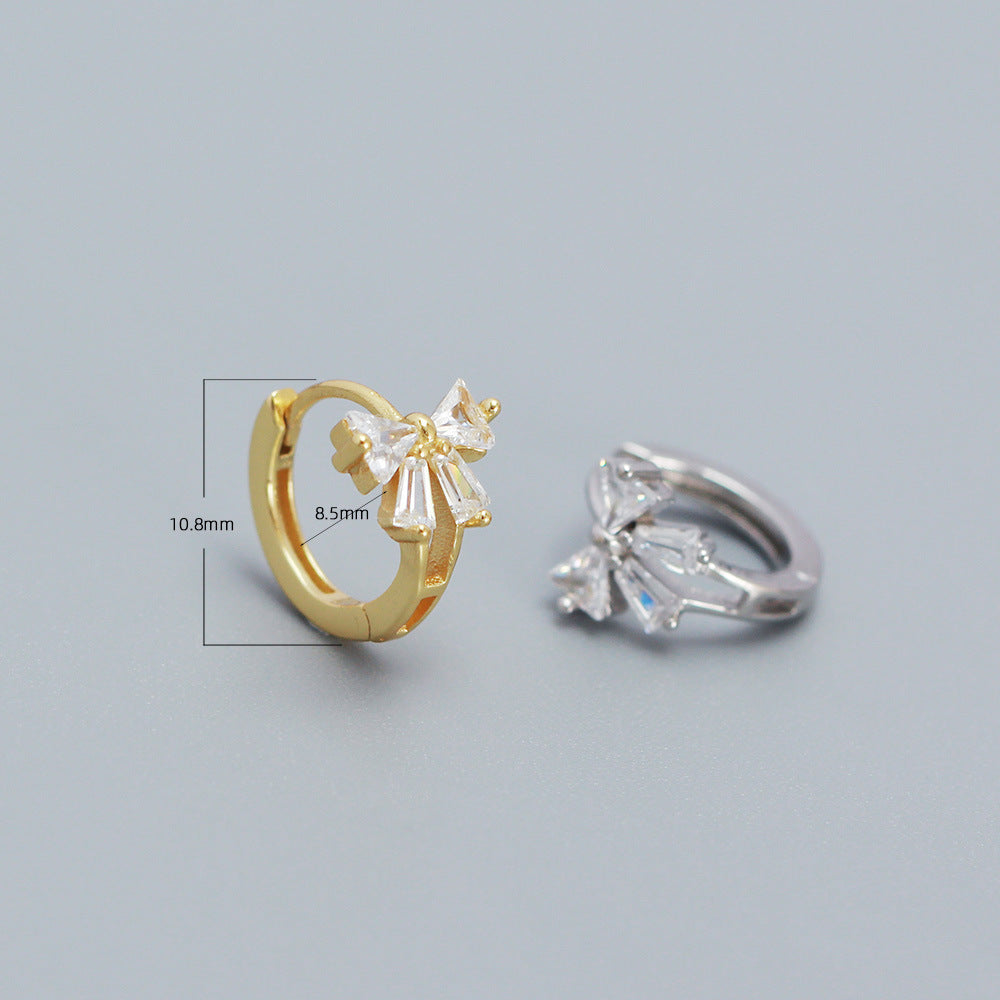 Elegant Bowknot Stud Earrings in Sterling Silver with Zirconia Inlay for Women