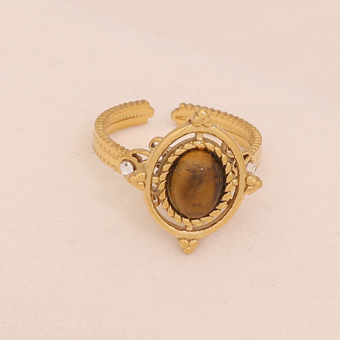 Anello da donna minimalista geometrico retrò in acciaio inossidabile con finitura placcata