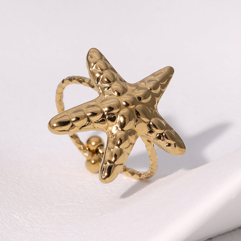 Minimalist Star-Shaped Stainless Steel Ring with Plated Finish for Women, Hypoallergenic Adjustable Open Band Jewelry