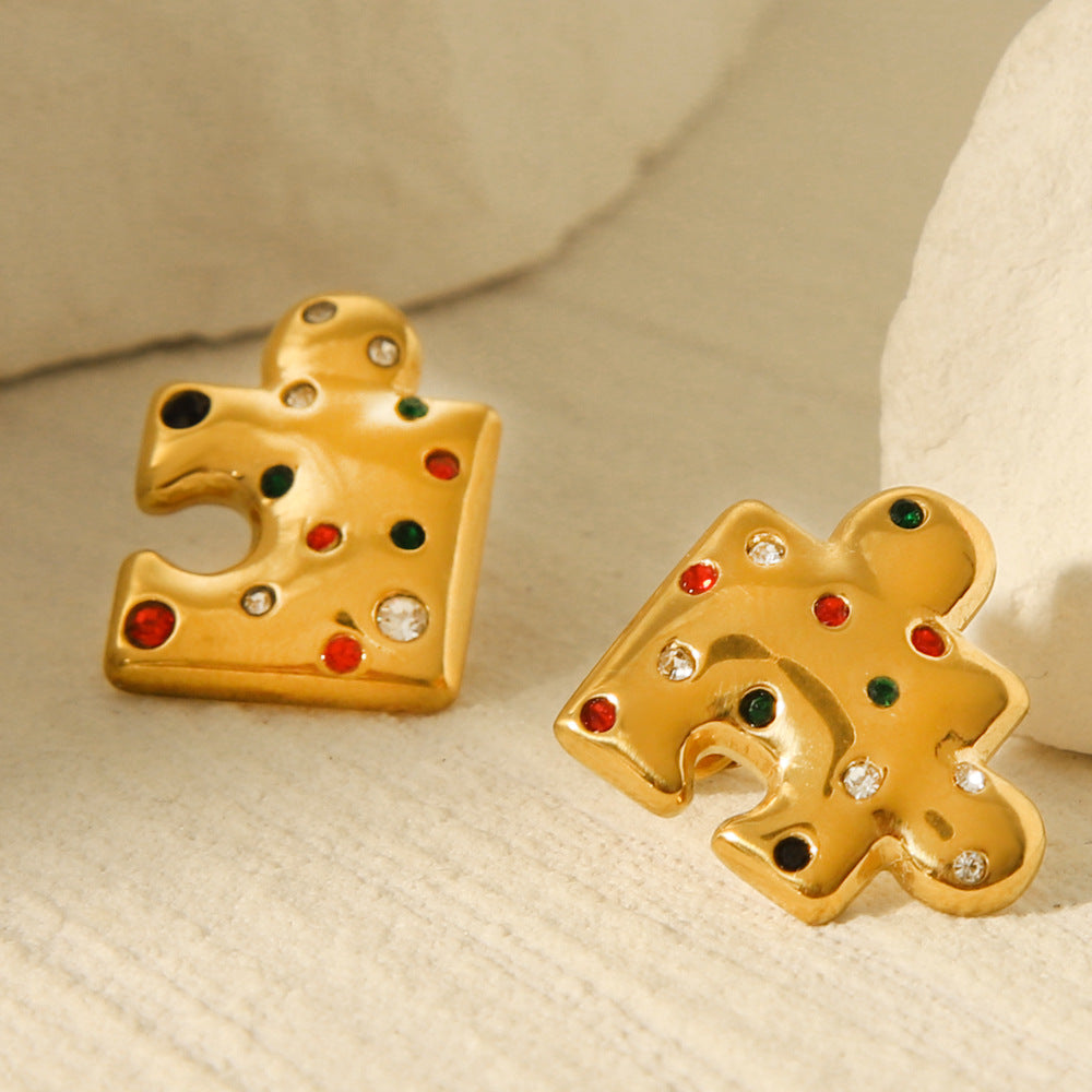 Geometric Puzzle-Inspired Ins Style 18K Gold Plated Stainless Steel Earrings for Women
