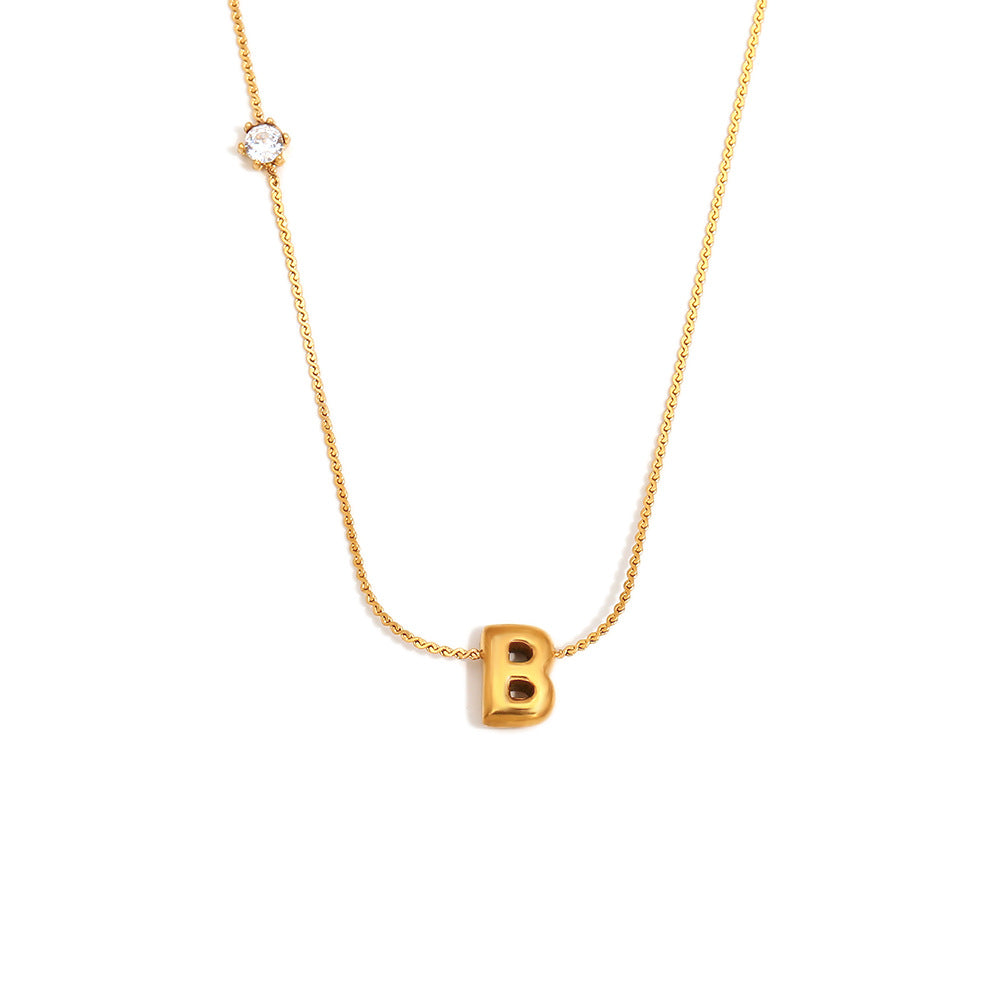 Minimalist Letter-Shaped Pendant Necklace for Women in Stainless Steel with 18K Gold Plating and Cubic Zirconia Accent on S-Link Chain
