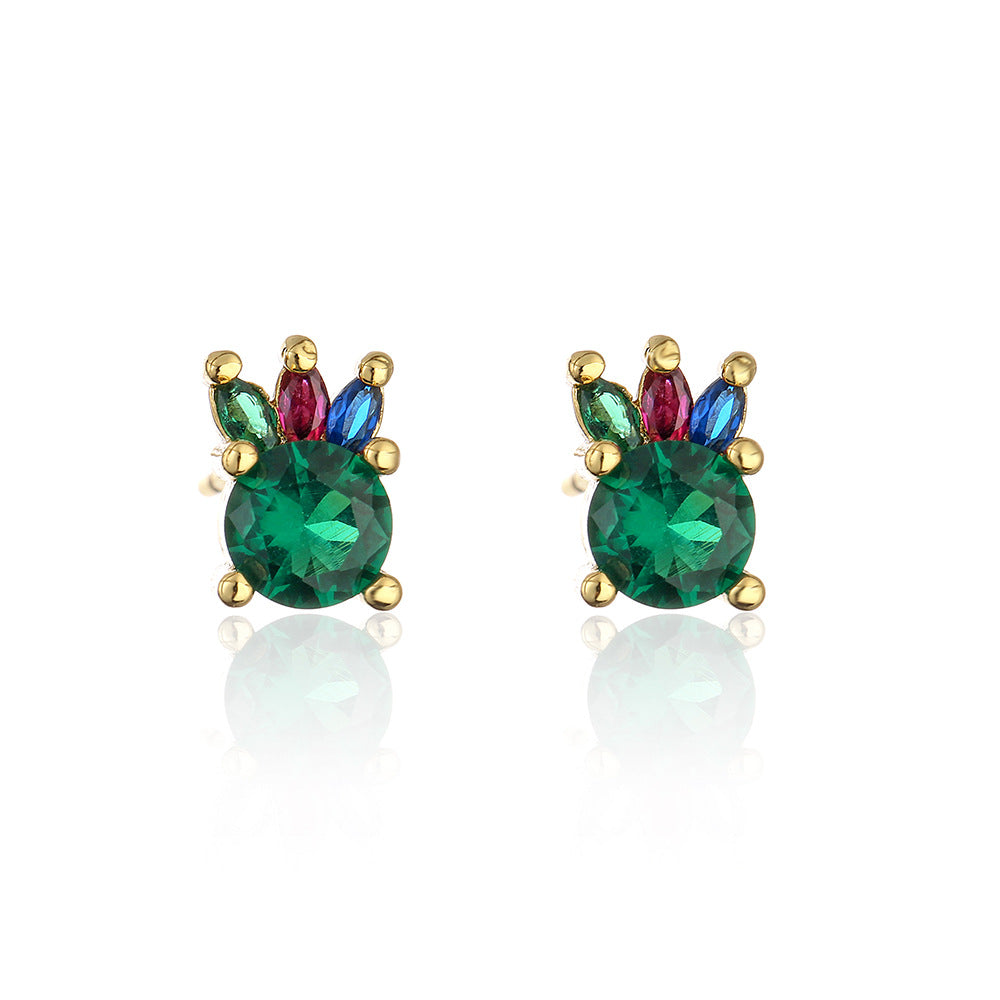 Minimalist Modern 18K Gold Plated Copper Micro-Paved Zircon Irregular Geometric Stud Earrings for Women