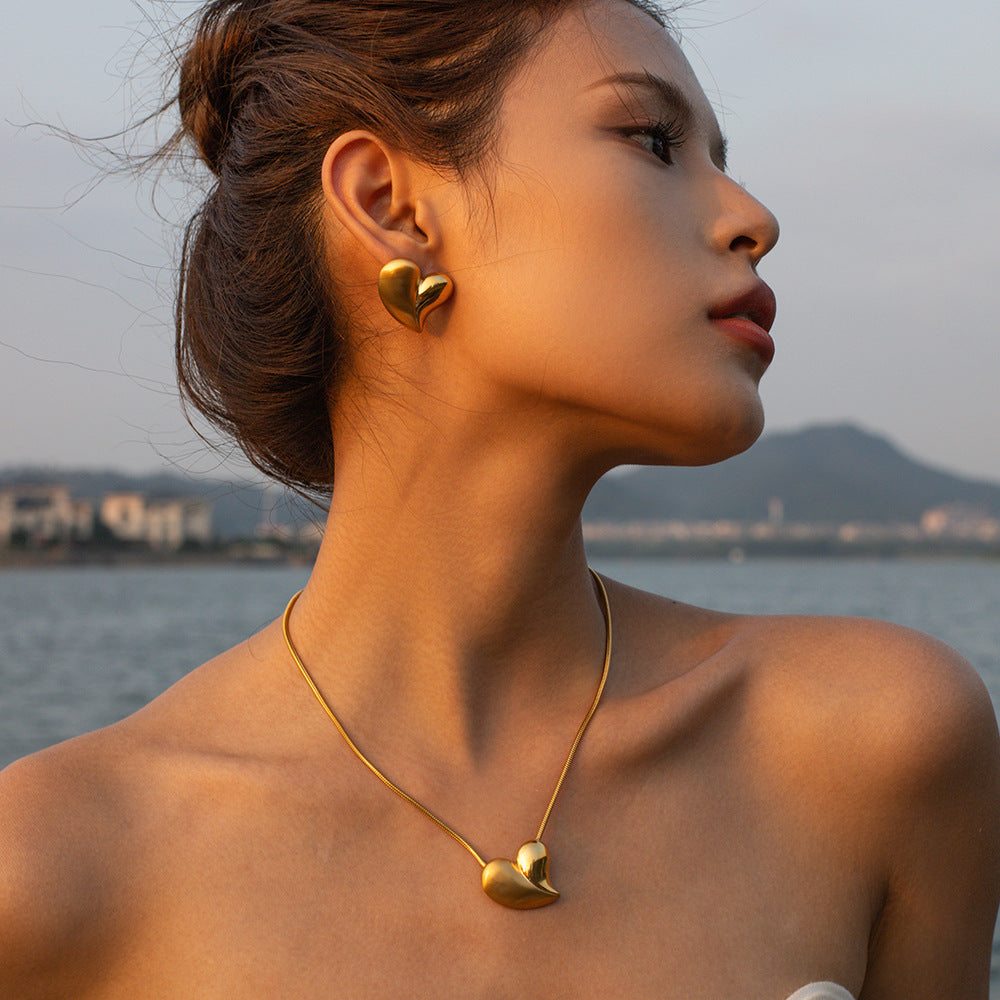 Set collana con pendente da donna in acciaio inossidabile placcato oro 18 carati lucido e spazzolato a metà con design geometrico stile Ins