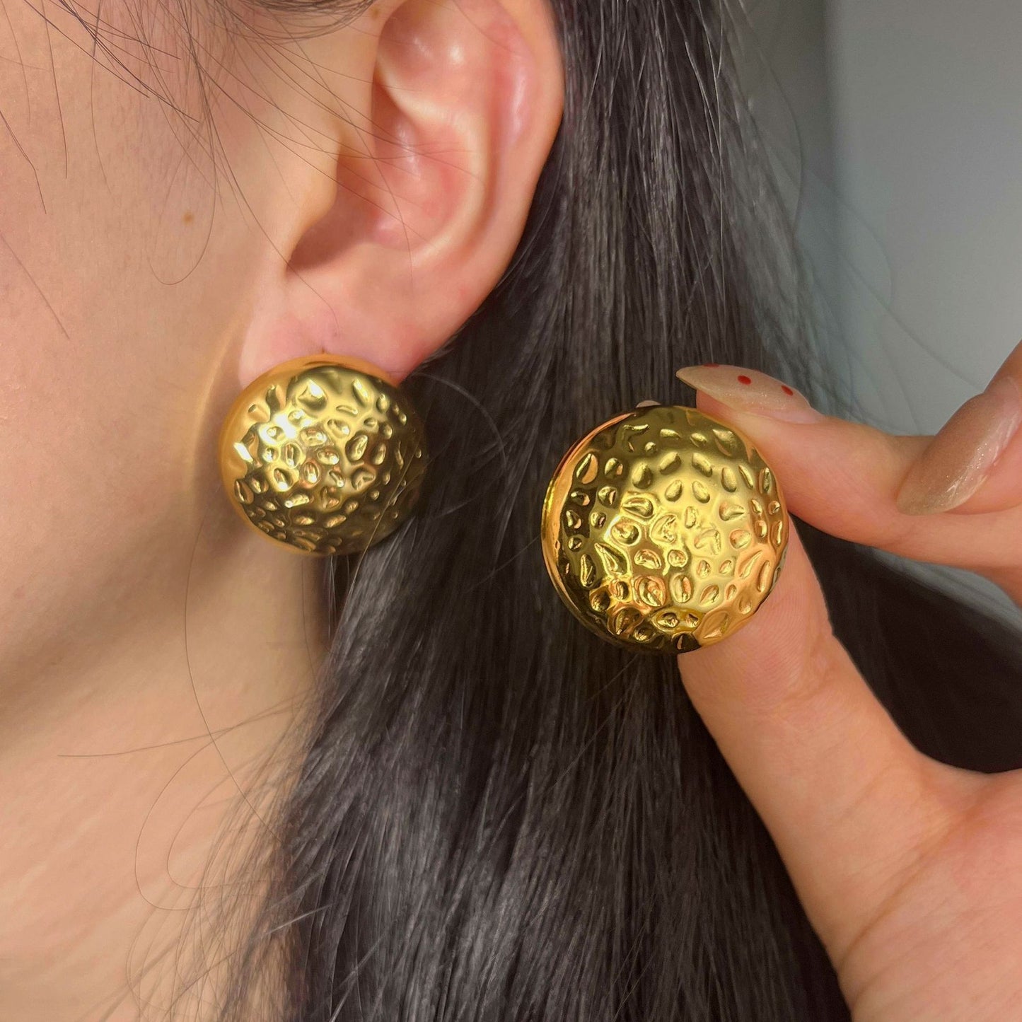 Orecchini da donna minimalisti geometrici rotondi a pois in acciaio inossidabile