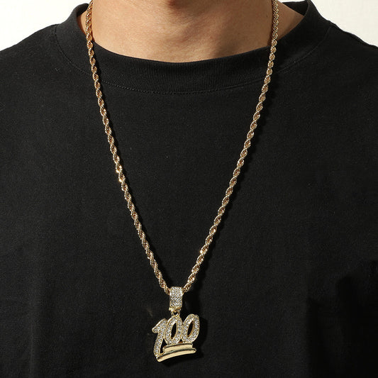 Collar con colgante geométrico de acero de titanio con incrustaciones de diamantes de imitación y cadena de caja para hombres