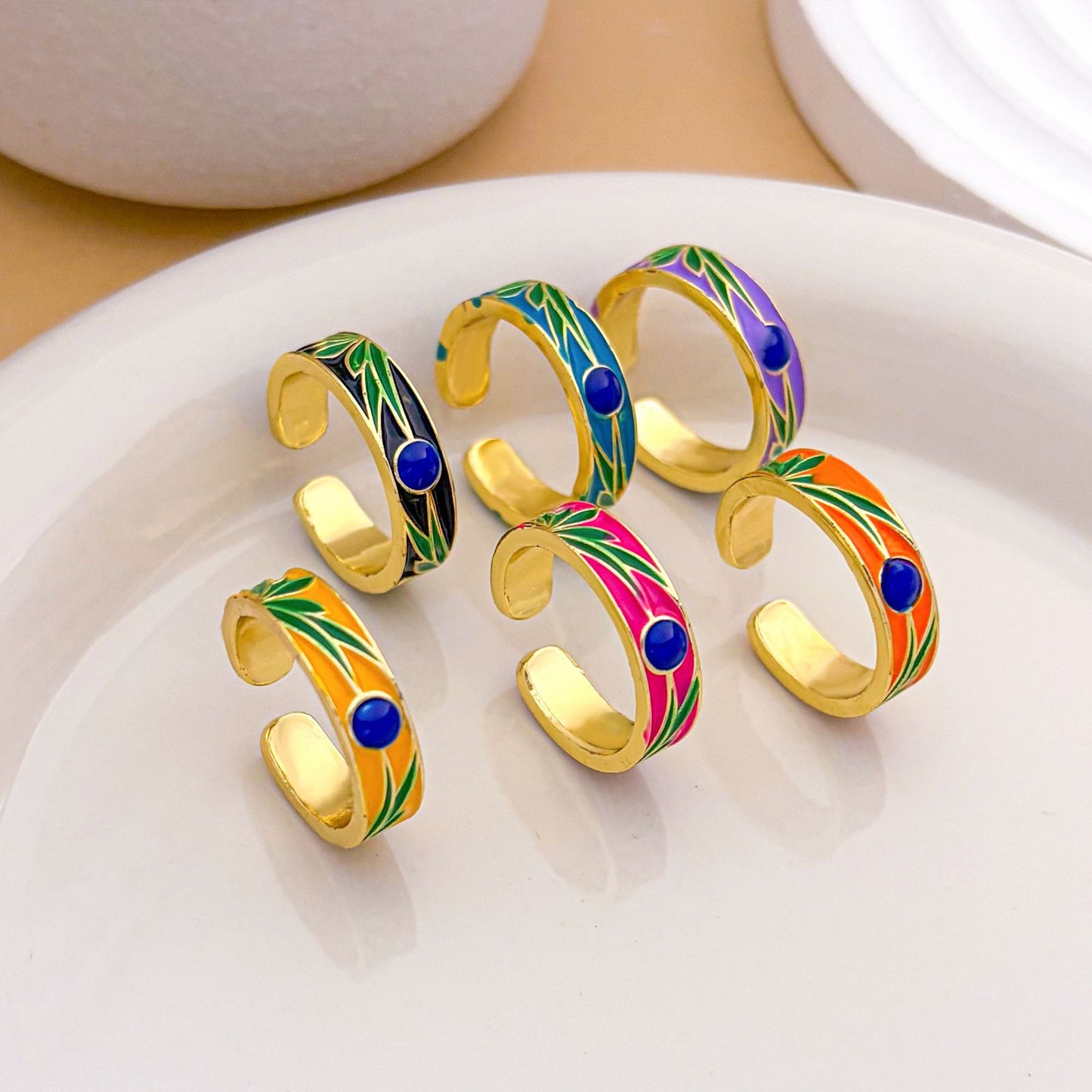 Sweet Floral Heart Gold Plated Brass Adjustable Ring for Women