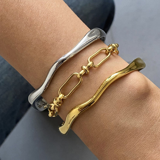 Classic Minimalist Geometric Round Open Cuff Bracelet 18K Gold Plated Stainless Steel Fashion Jewelry for Women