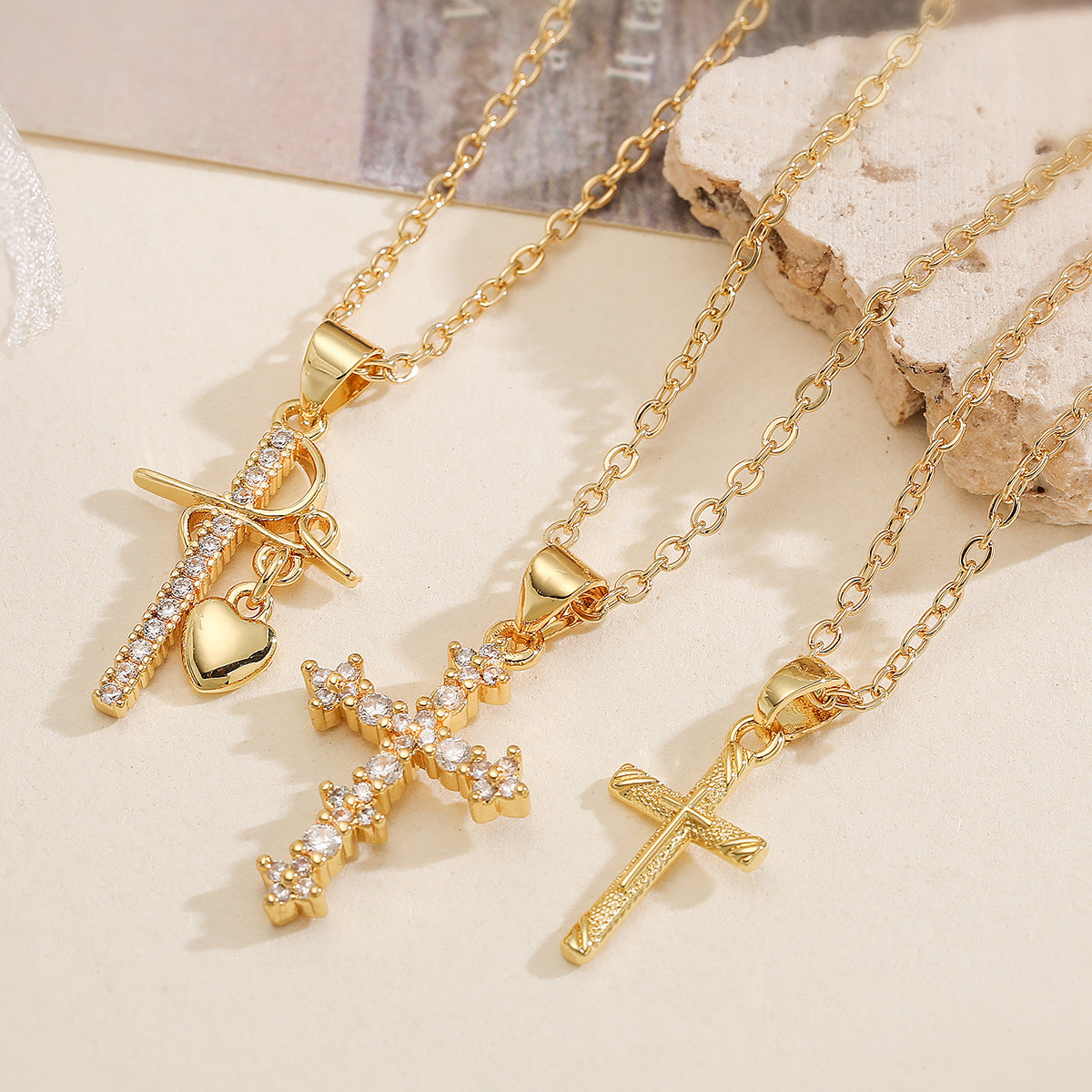 Minimalist 18K Gold Plated Brass Cross Pendant Necklace for Women