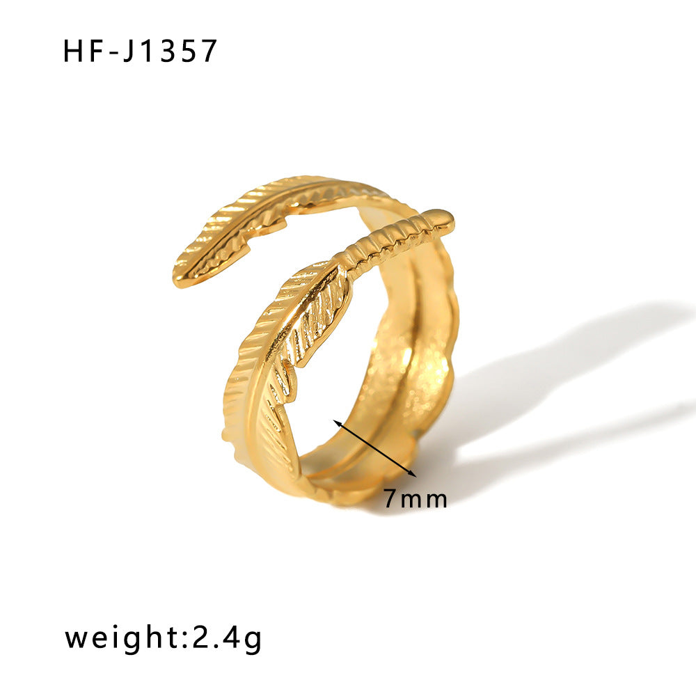 Anello Aperto Minimalista in Acciaio Inossidabile da Donna con Forma Geometrica e Finitura Placcata in Oro 18K Sottovuoto