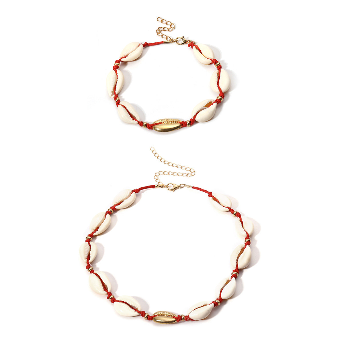 Bohemian Minimalist Geometric Alloy Shell Pendant Wax Cord Necklace for Women