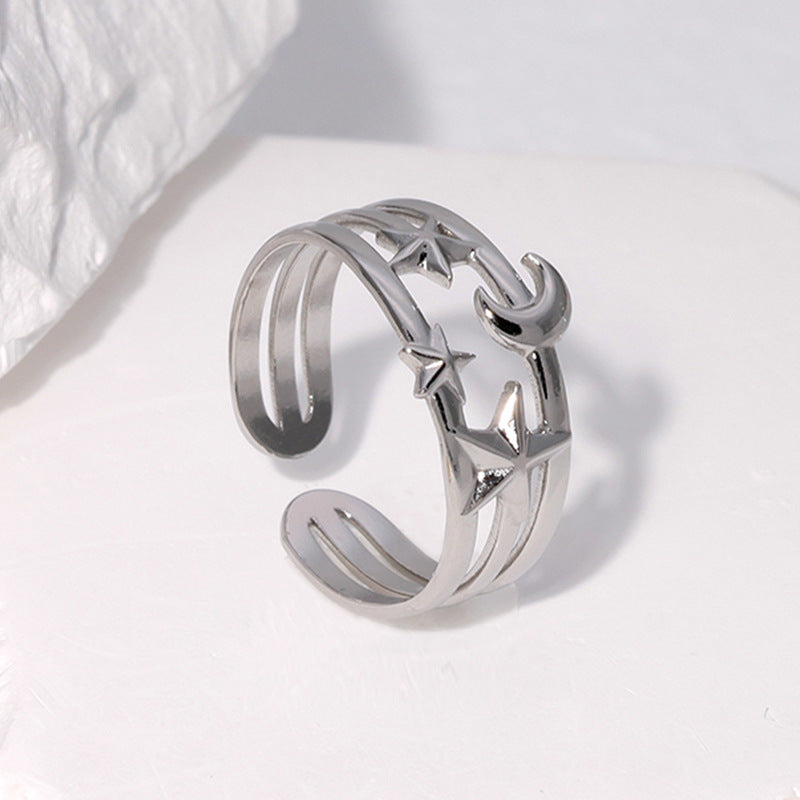 Minimalist 18K Gold Plated Star Moon Stainless Steel Ring